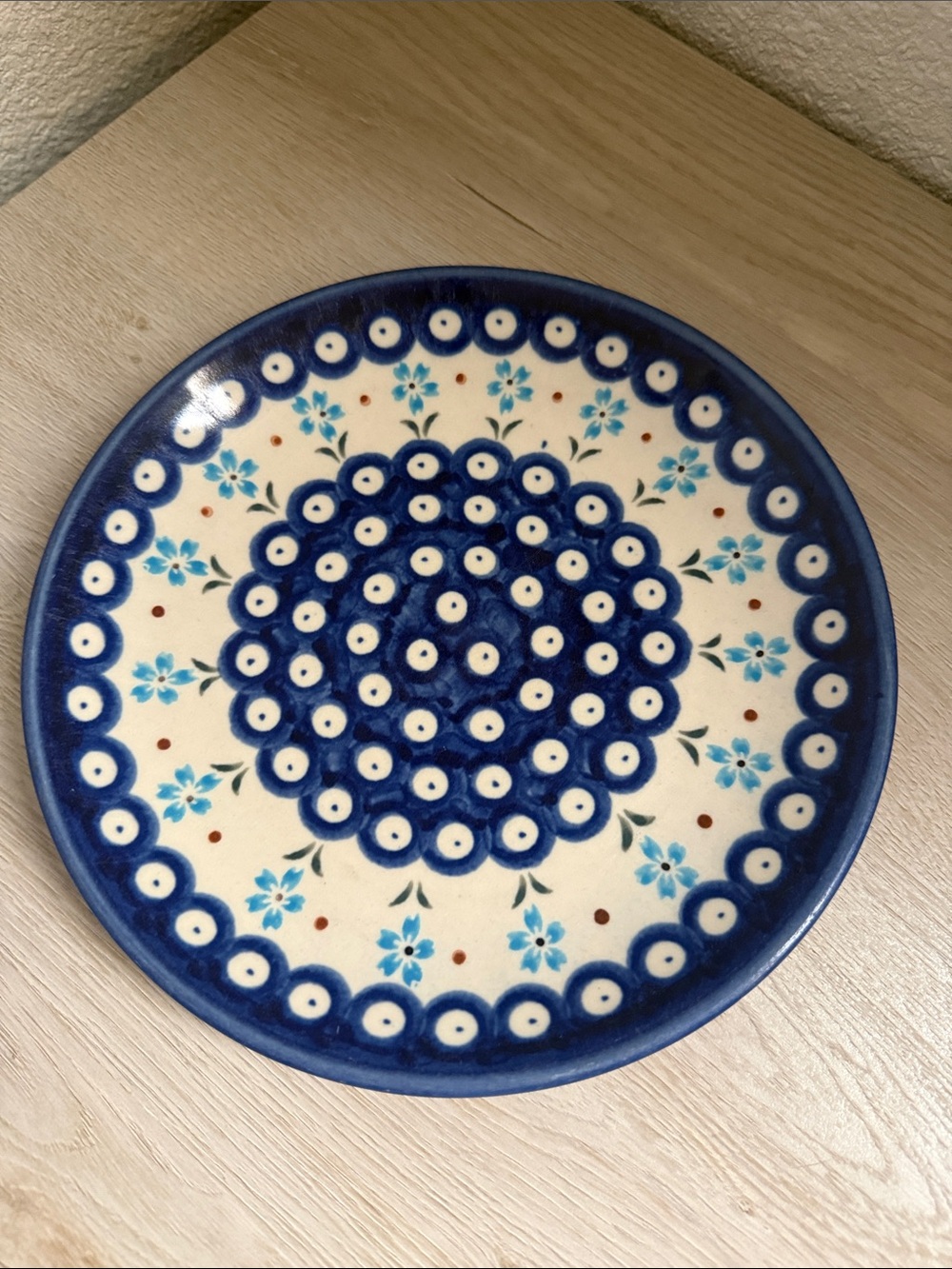 Boleslawiec Collected Hand-Painted Blue Floral Ceramic salad Plate 5.5”
